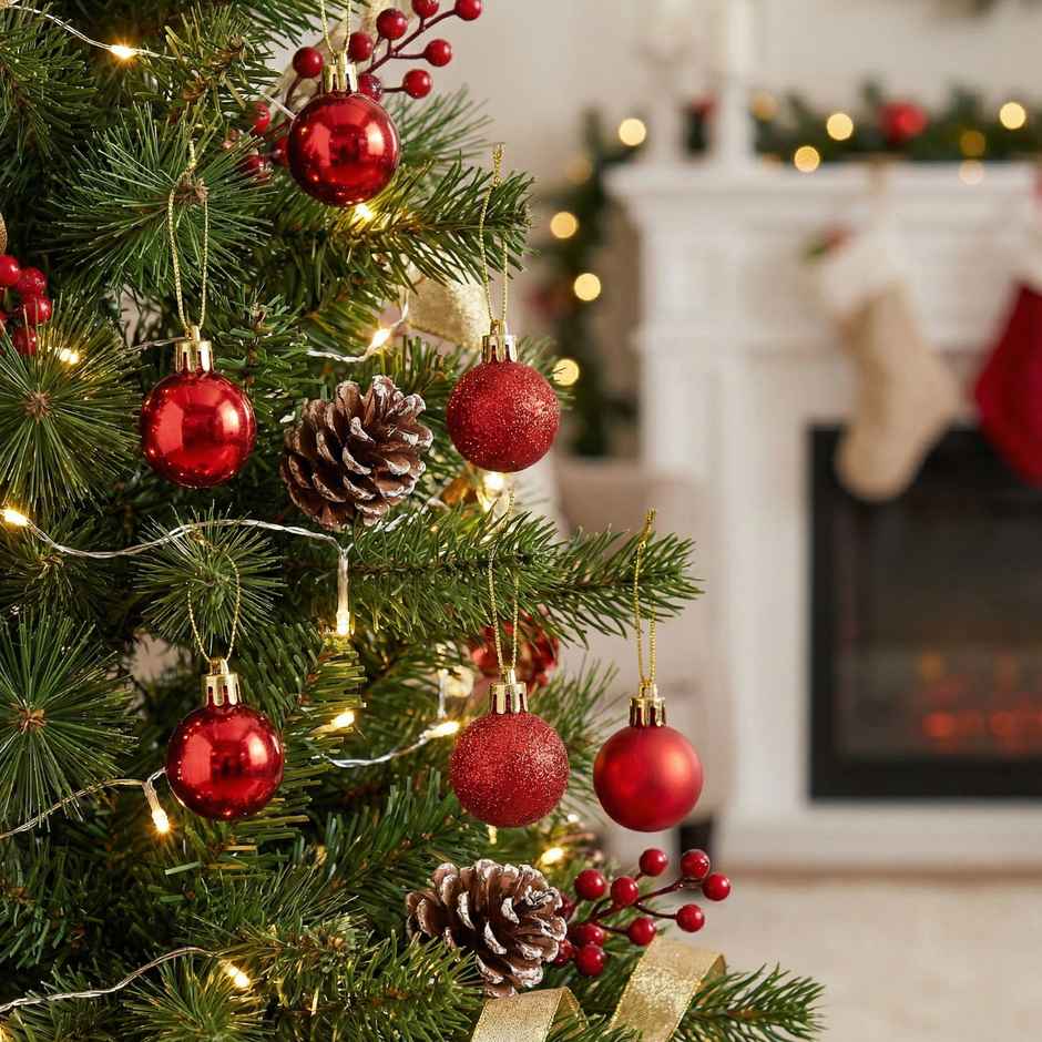 Christmas Tree Hanging Red Balls | 3 cm | Pack of 6 | Classic Tree Decor | Mad Over Print