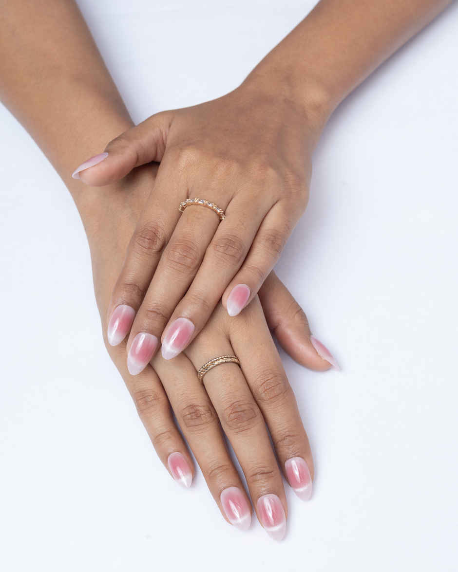 Pep Nails Berry Medium Almond Pink Cat Eye Reusable Press On Nails 30 Nail Tips