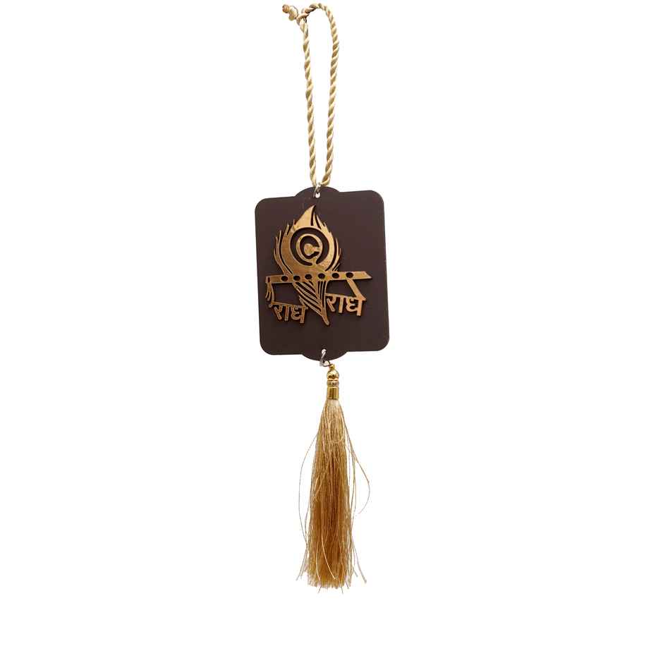 Divine Vibes Radhe Radhe Wooden Car Dashboard Hanging