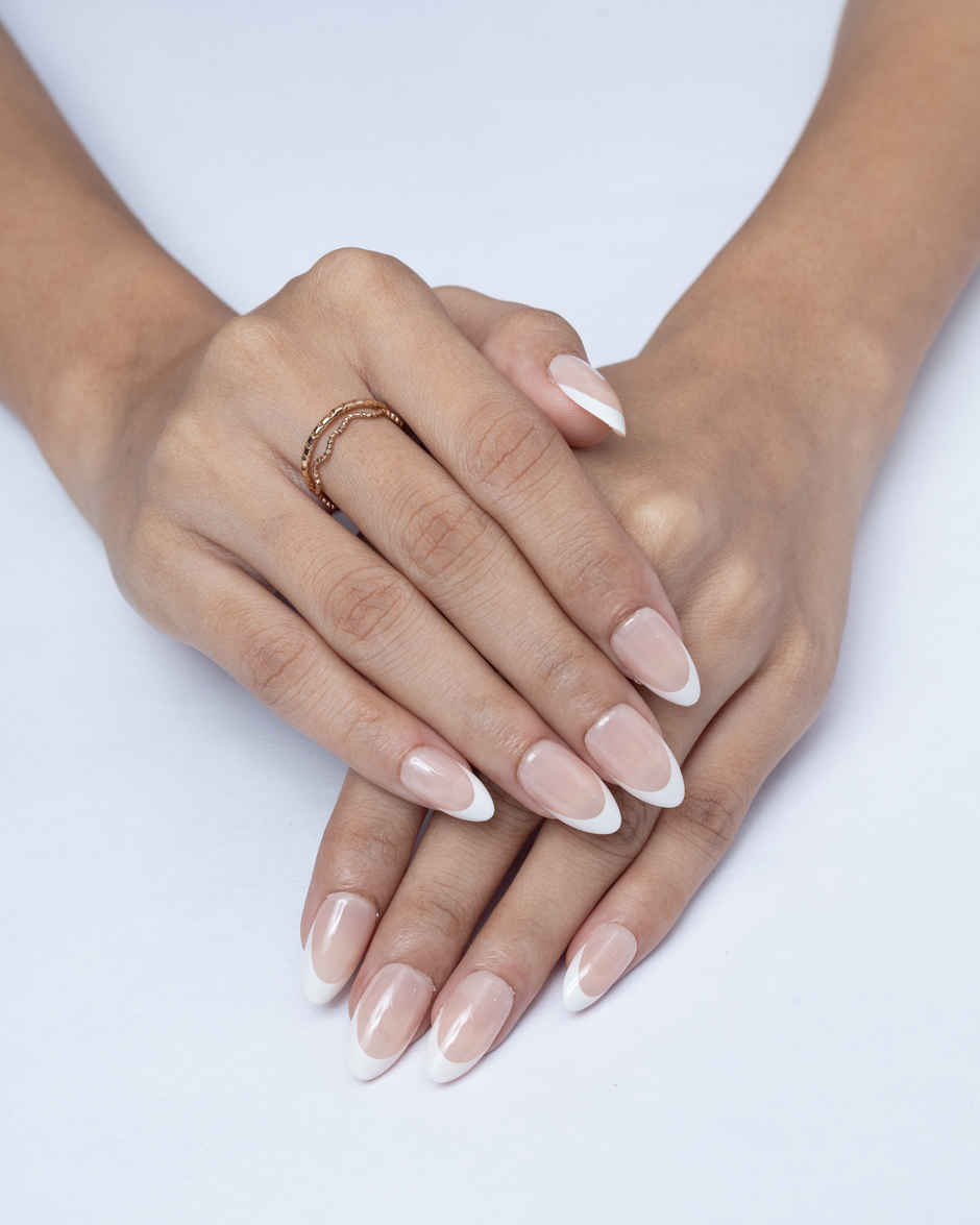 Pep Nails Buttercream Medium Almond French Tips Nude Reusable Press On Nails 30 Nail Tips