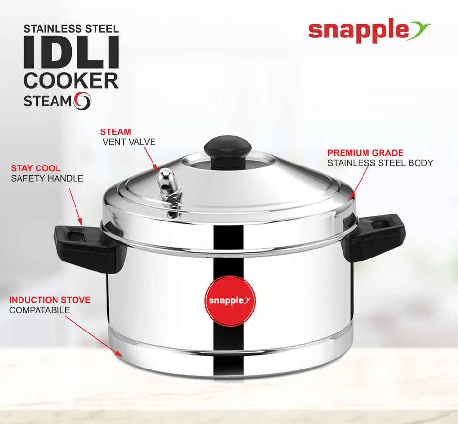 Snapple SteamO Idly Maker | 4 Plate | Gas & Induction Compatible | Induction Bottom