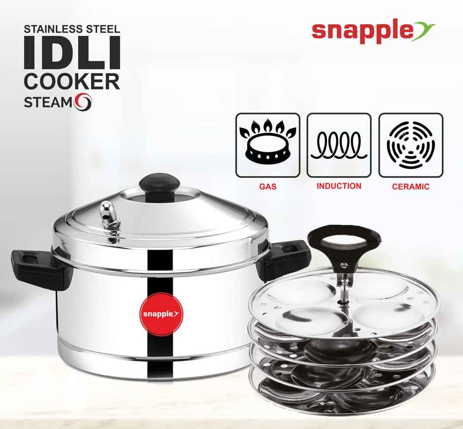 Snapple SteamO Idly Maker | 4 Plate | Gas & Induction Compatible | Induction Bottom