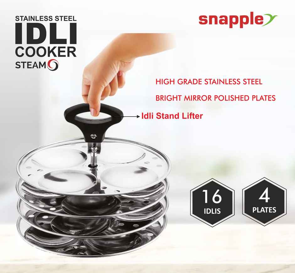 Snapple SteamO Idly Maker | 4 Plate | Gas & Induction Compatible | Induction Bottom