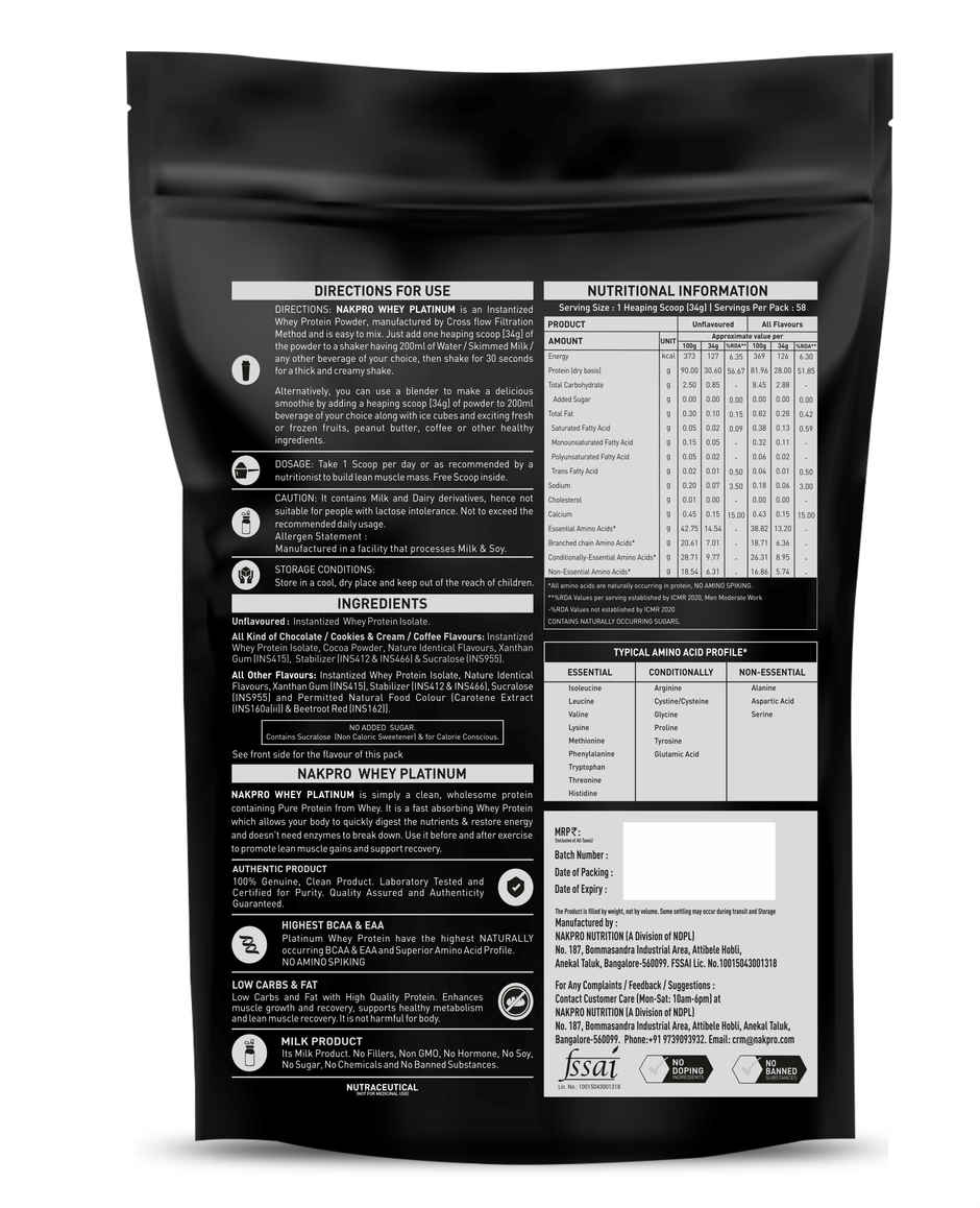 Nakpro Platinum Whey Protein Isolate Double Rich Chocolate 28G Protein 6.4G Bcaa