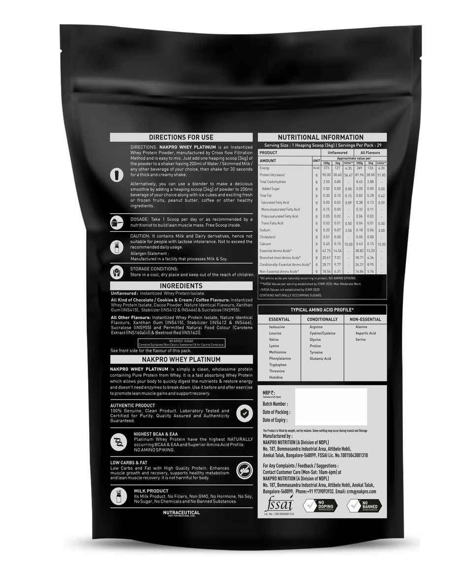 Nakpro Platinum Whey Protein Isolate Chocolate Cream 28G Protein 6.4G Bcaa