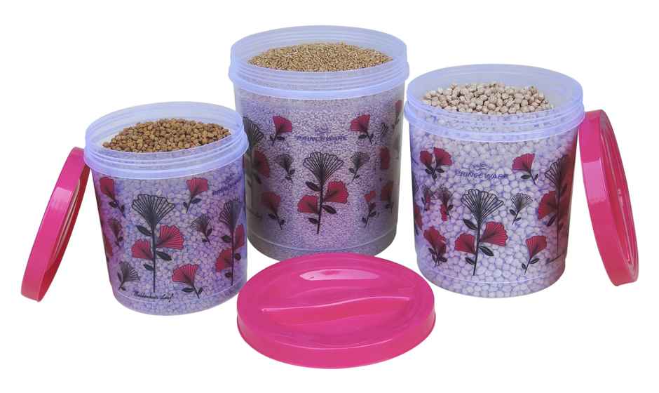 Princeware Twister Aata/dal/rice Container Set of 3 Pcs | 5.1 L+7.1 L+ 9.7 L | Printed- Pink