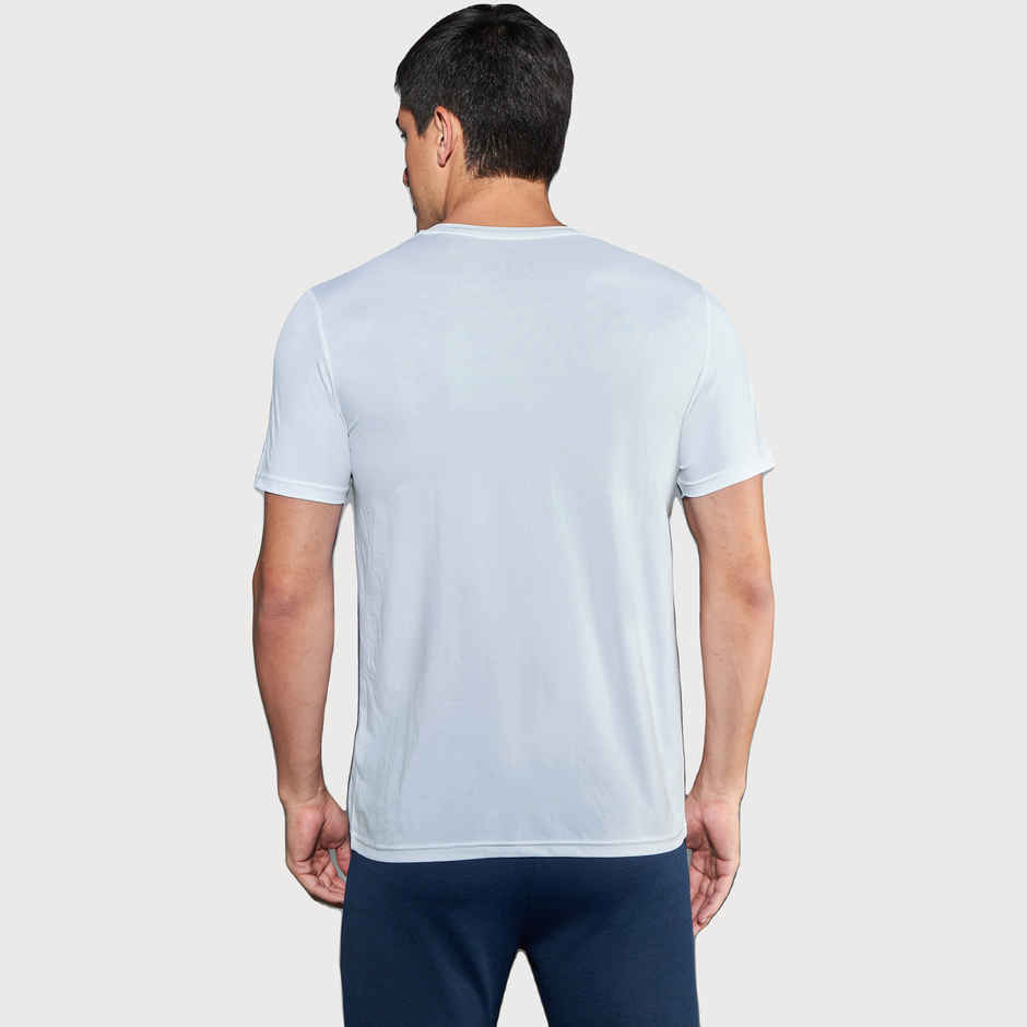 Technosport Men's Poly Printed Slim Fit Round Neck Sports T-shirt | White - XL