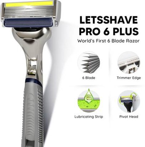 LetsShave Pro 6+ Razor for Men | Worlds First 6 Blade + Precision Back Blade