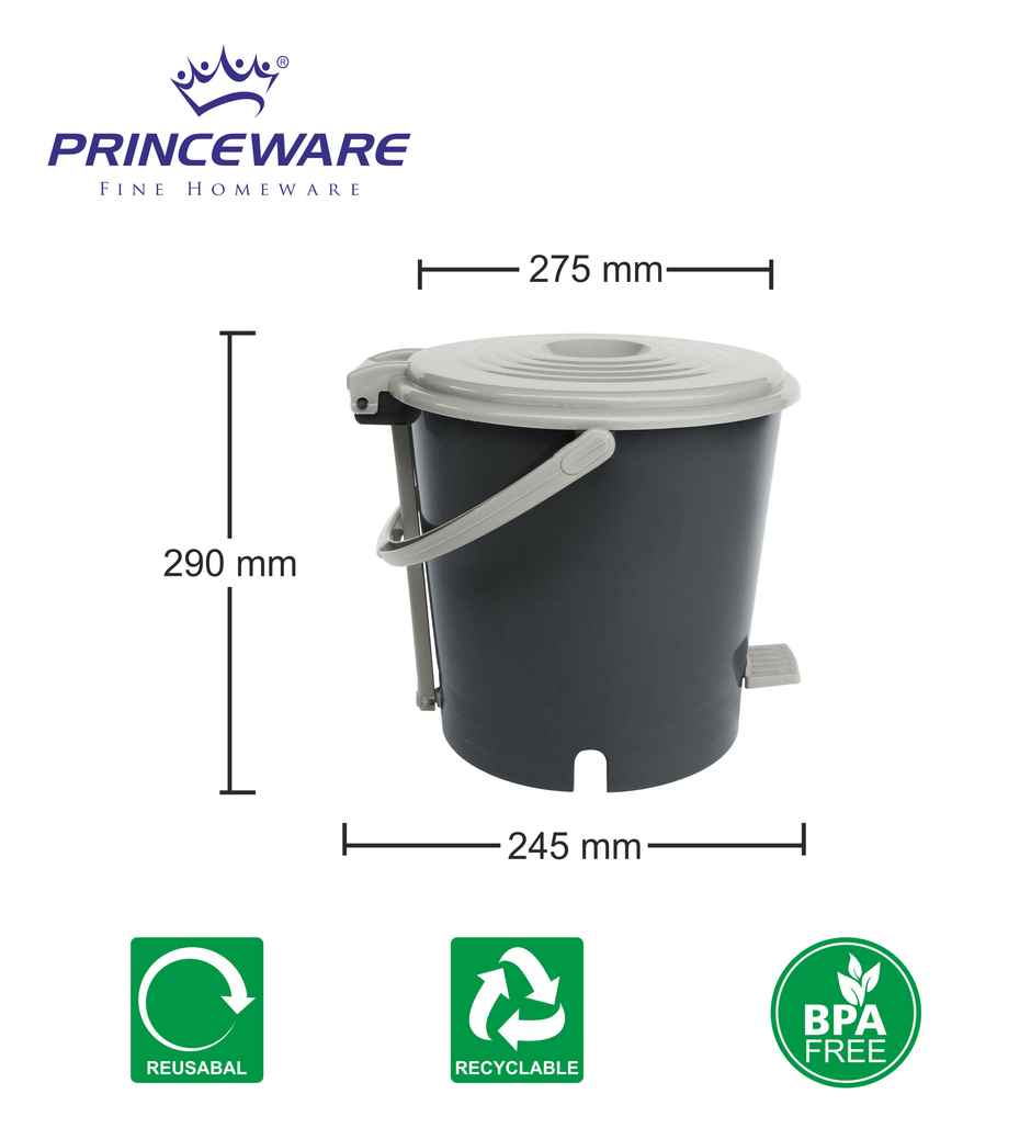 Princeware Garbage Bucket Round Mini Pedal Dustbin Assembled 7 Literr- Grey