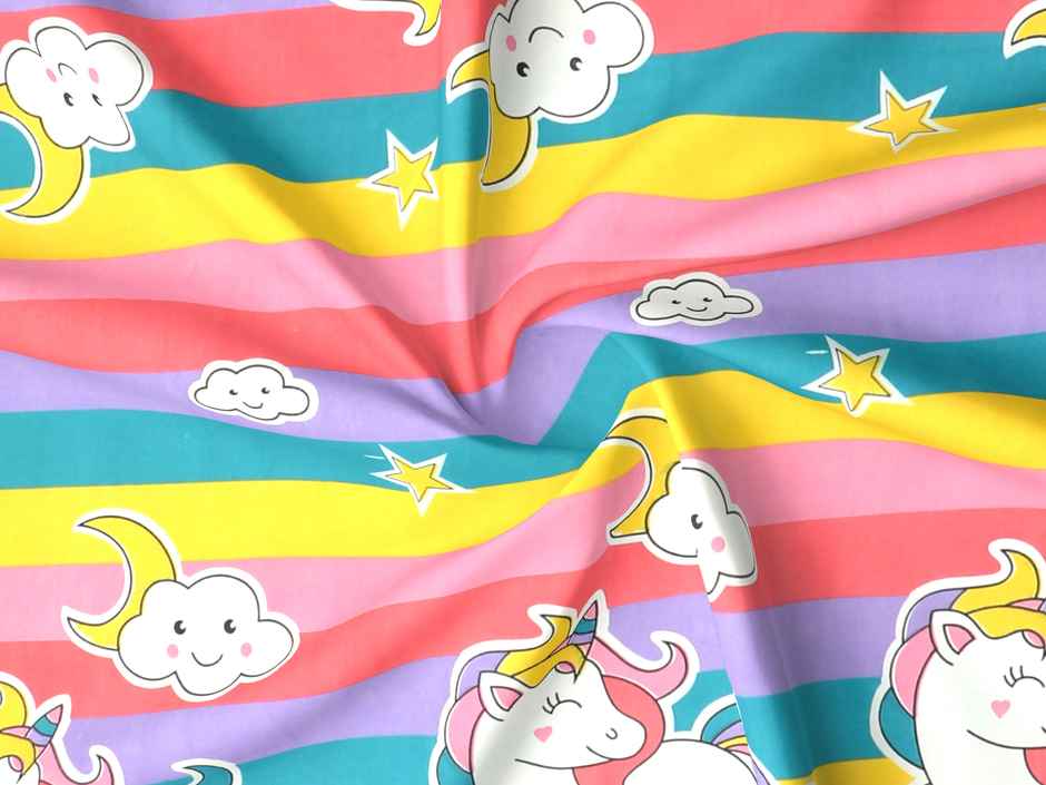Homeharmony Unicorn Multi Color Designer Double Bed Bedsheet with 2 Pillow Covers (220x250 cm)