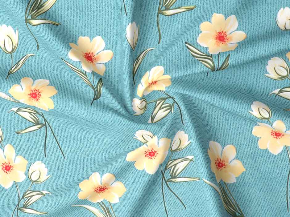 Homeharmony Sky Blue Flower Designer Double Bed Bedsheet with 2 Pillow Covers (220x250 cm)