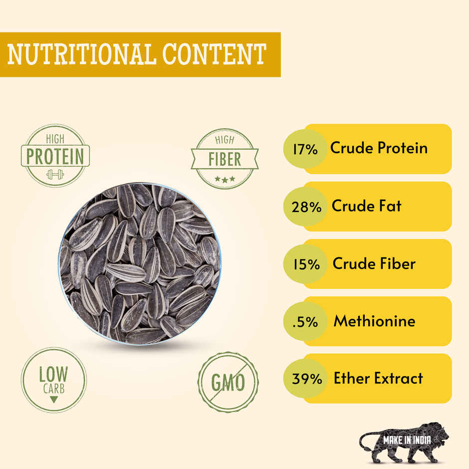 Foodie Puppies Striped Sunflower Seeds Bird Food - 1Kg For Parrots, Lovebirds, Cockatiels & Budgies