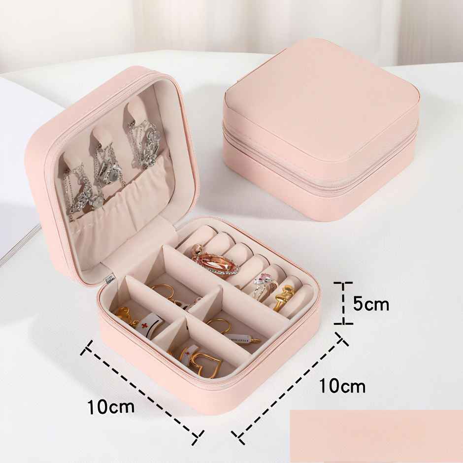 Lazer Jewellery Organizer PU Leather Zipper Storage Box Square