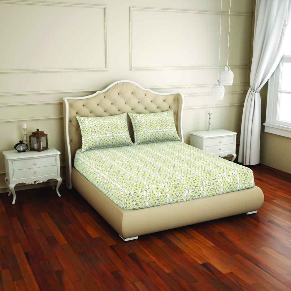 Welspun Geometric Orange Cotton Rich Double Bedsheet - 2-In-1