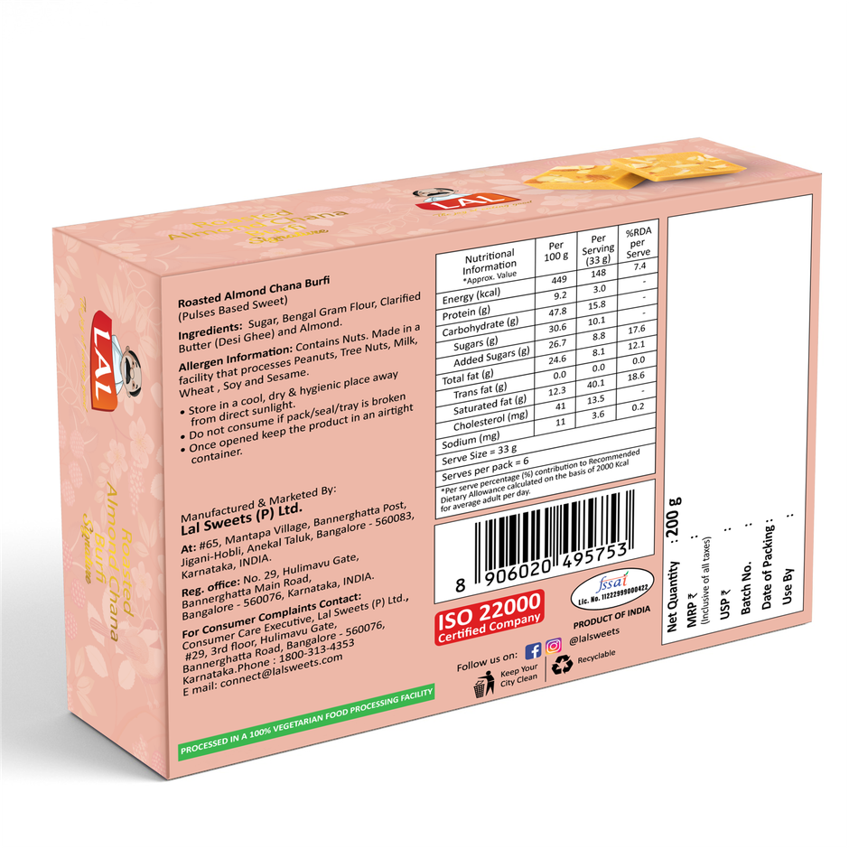 Lal Sweets Roasted Almond Chana Burfi