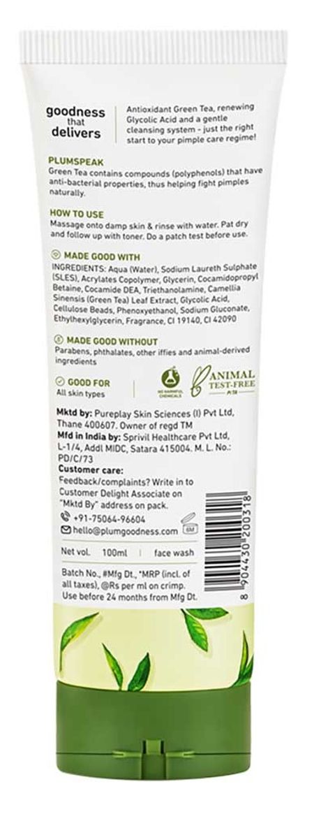 Plum Green Tea Pore Cleansing Face Wash Acne Face Wash Oily Skin| Bright Clear Skin Soap-Free|