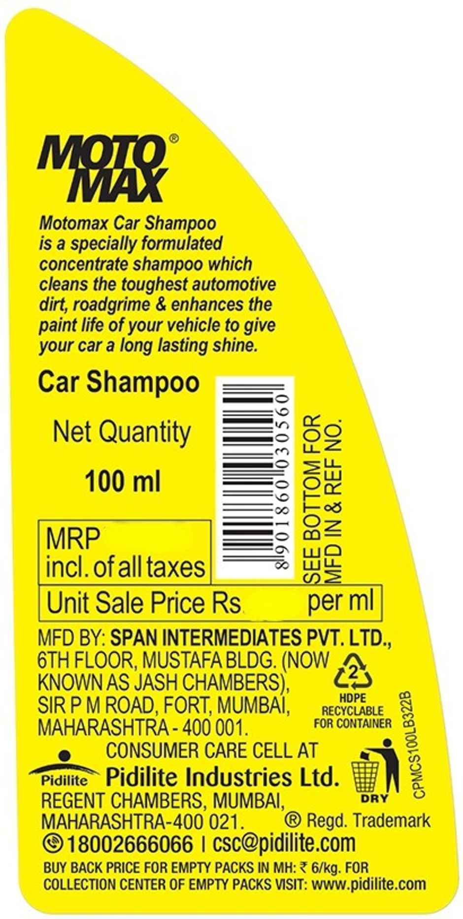 Motomax Bike & Car Shampoo, Washing Liquid - 100 ml