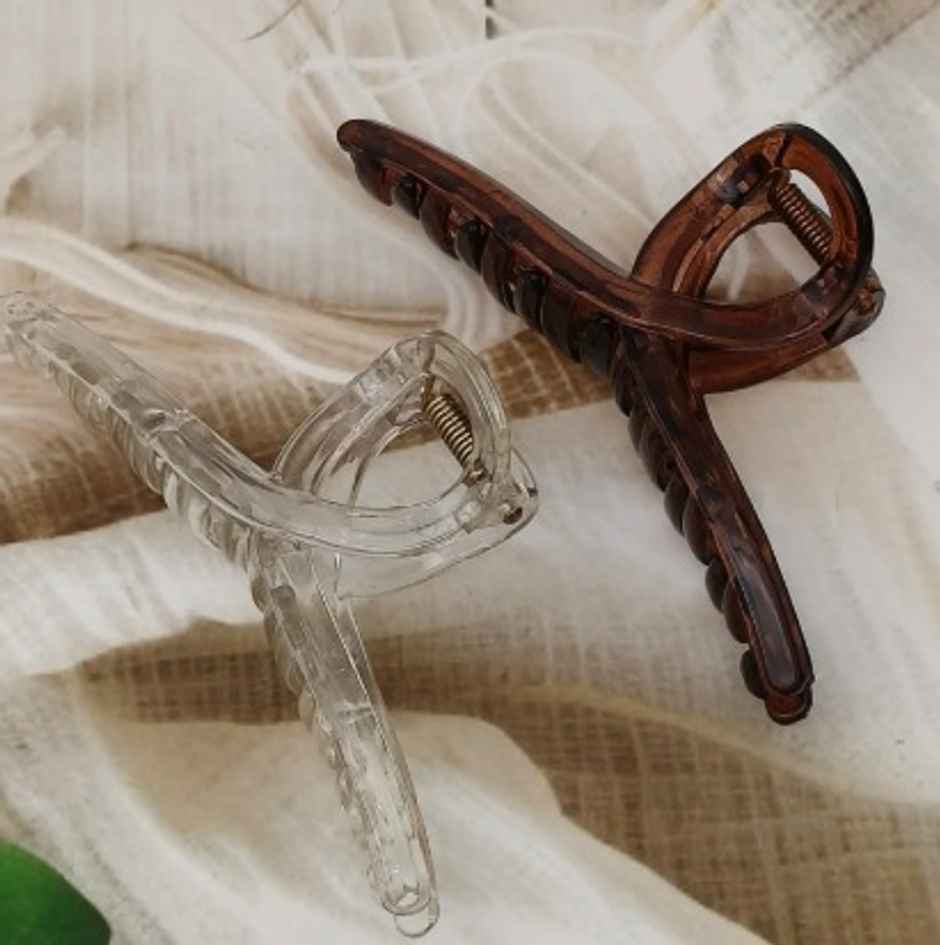 The Opal Factory Hair Accessories | Large R Nonslip Hair Jaw Clip | Brown & White Translucent