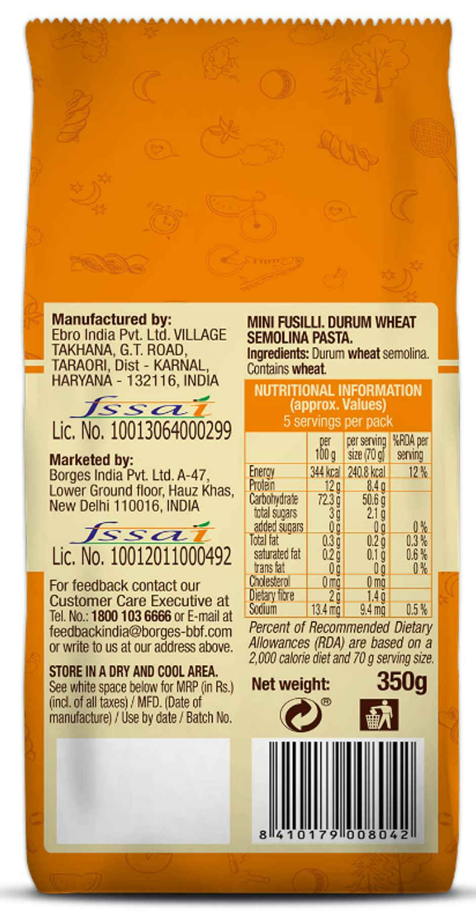 BORGES Mini Fusilli Durum Wheat Pasta