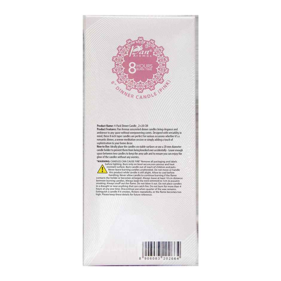 Dinner Decorative Candle | Pack of 4 | 20 cm | Pink | Home Decor | Pan Aromas