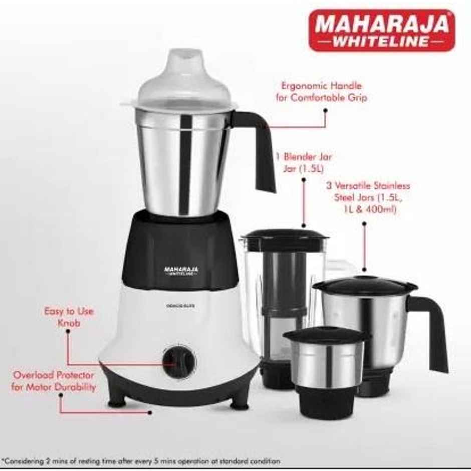 Maharaja Whiteline Odacio Elite 750W 4 Jar Mixer Grinder - Black & White
