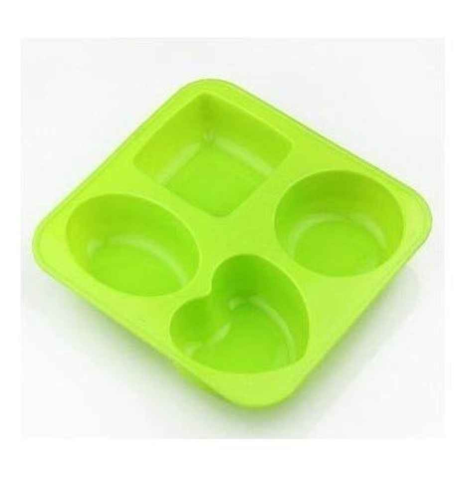 Capsicum Silicone 4 Cavity Circle Square Oval Heart (4 in 1) Shape Mould (Multi Color)