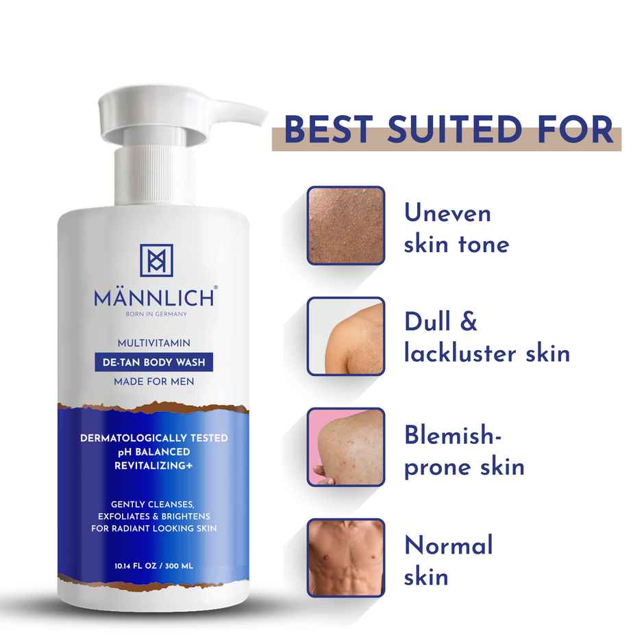 Mannlich Multivitamin 2% Kojic Acid Body Wash For Tan Removal And Brightening