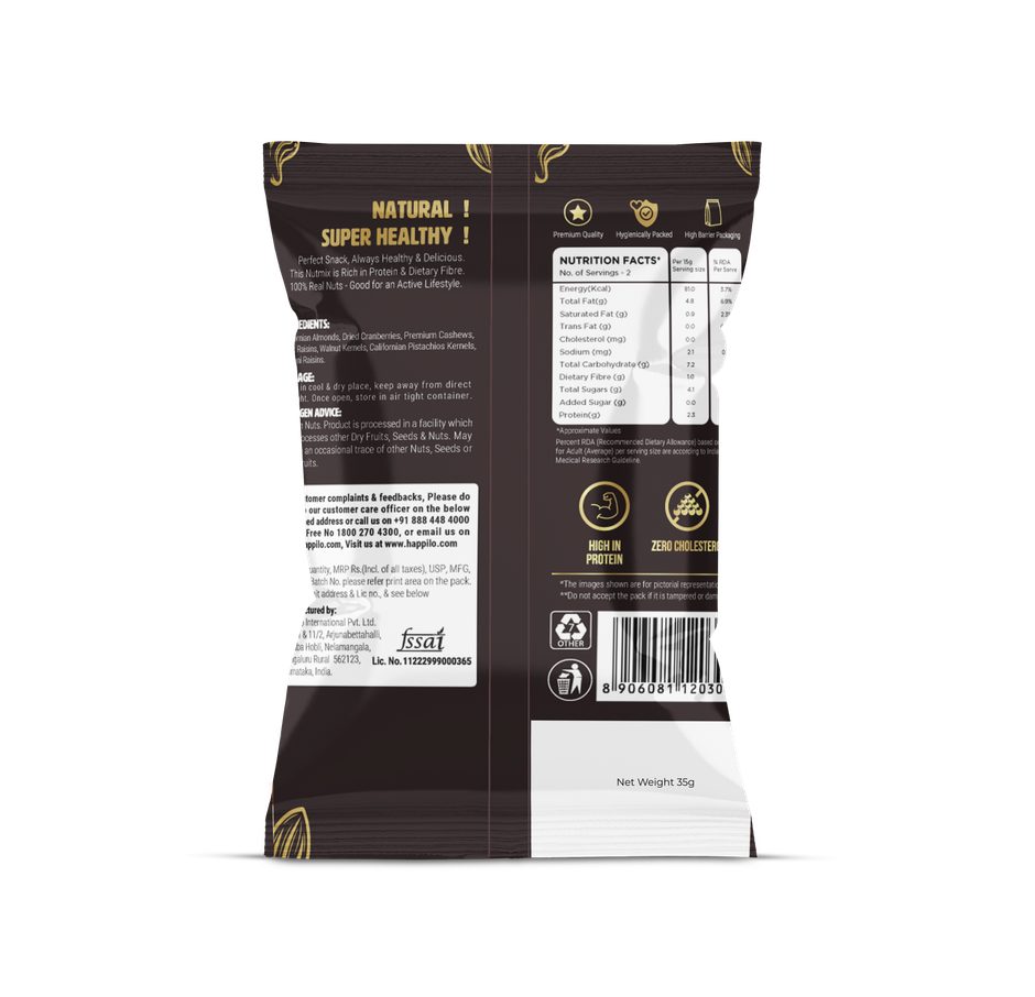 Happilo Premium Healthy Nutmix|Almonds, Cashews, Green Raisins, Pista, Walnuts, Black Raisin