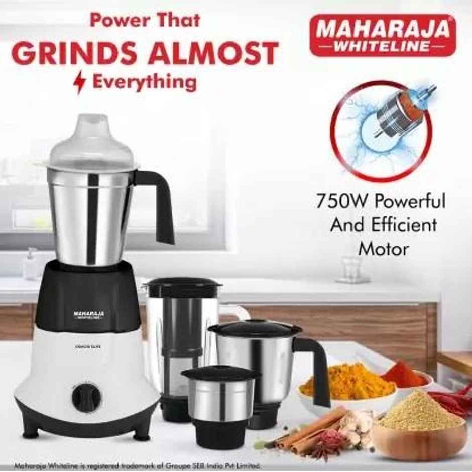 Maharaja Whiteline Odacio Elite 750W 4 Jar Mixer Grinder - Black & White