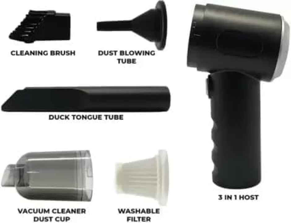 Basics IND 3 IN 1 Portable Car Vacuum Cleaner with Blower |15 Watt, USB Rechargeable Wireless Handheld Car Vacuum Cleaner - Black