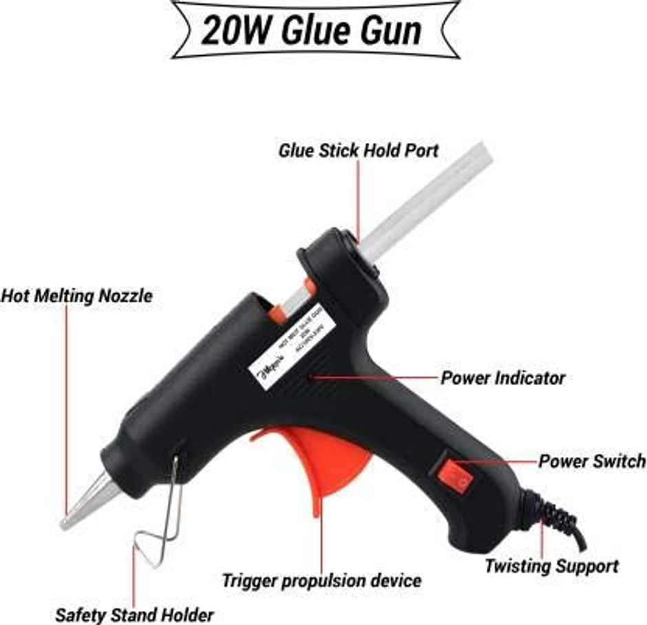 Hillgrove Hzp50M1 20W Mini Hot Glue Gun With 5 pcs Hot Melt Glue Sticks For Craft, Art Work