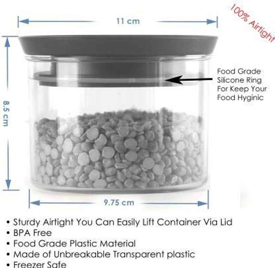 YouBee 500 ml Multipurpose Plastic Storage Jar and Kitchen Storage Container | Set of 12 | Black