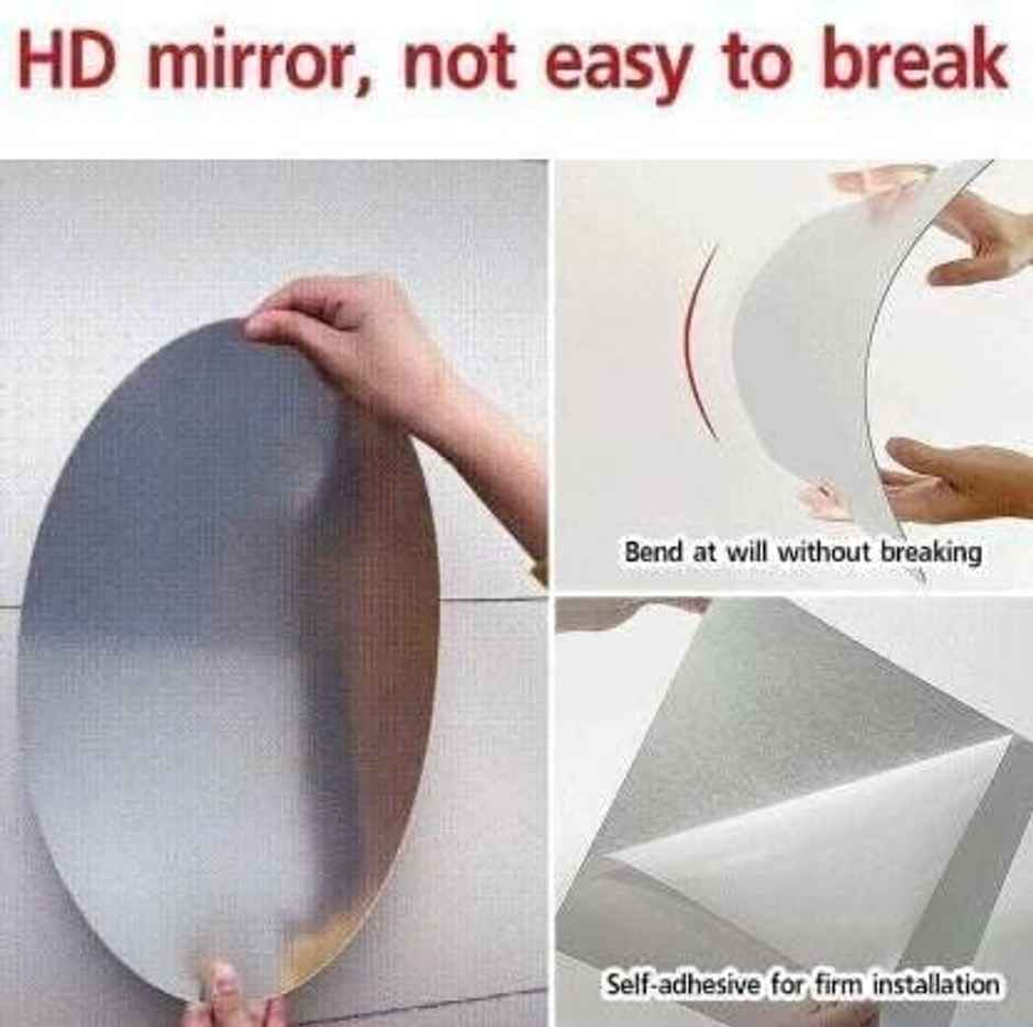 Homeharmony Oval Shape Adhesive Mirror Sticker Tiles Bedroom Basin Mirror Bathroom (Medium, 30cm)