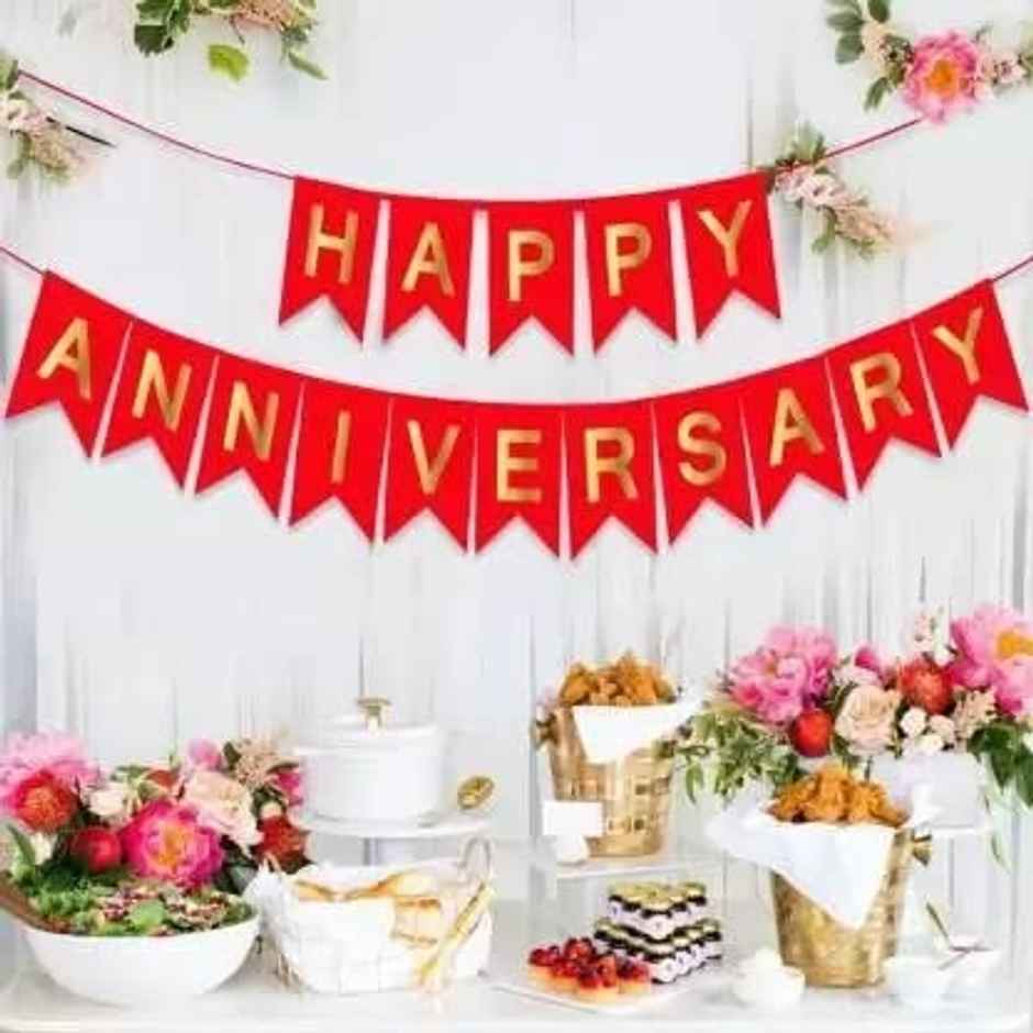 Happy Anniversary Banner | Wedding Marriage Anniversary Party Decor | Red | Hemito