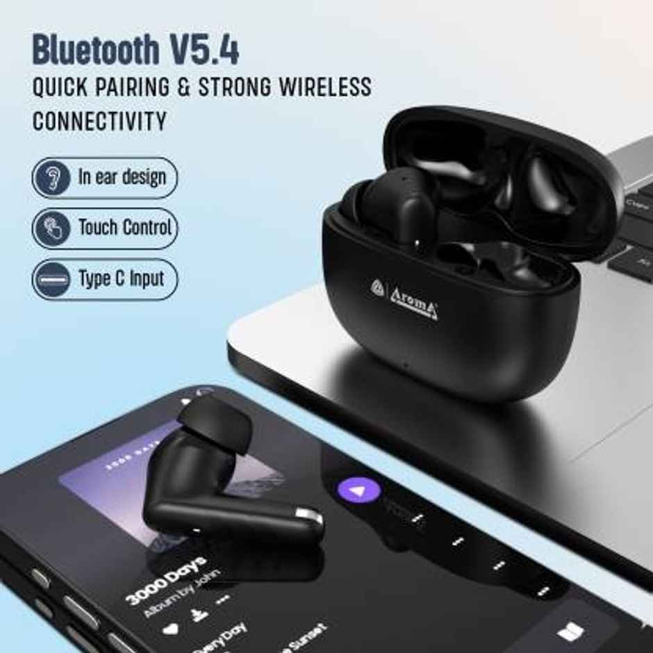 Aroma NB126 Berry Upto 60Hrs Playtime Dual Pairing Fast Charging Heavy Bass Earbuds (Black)