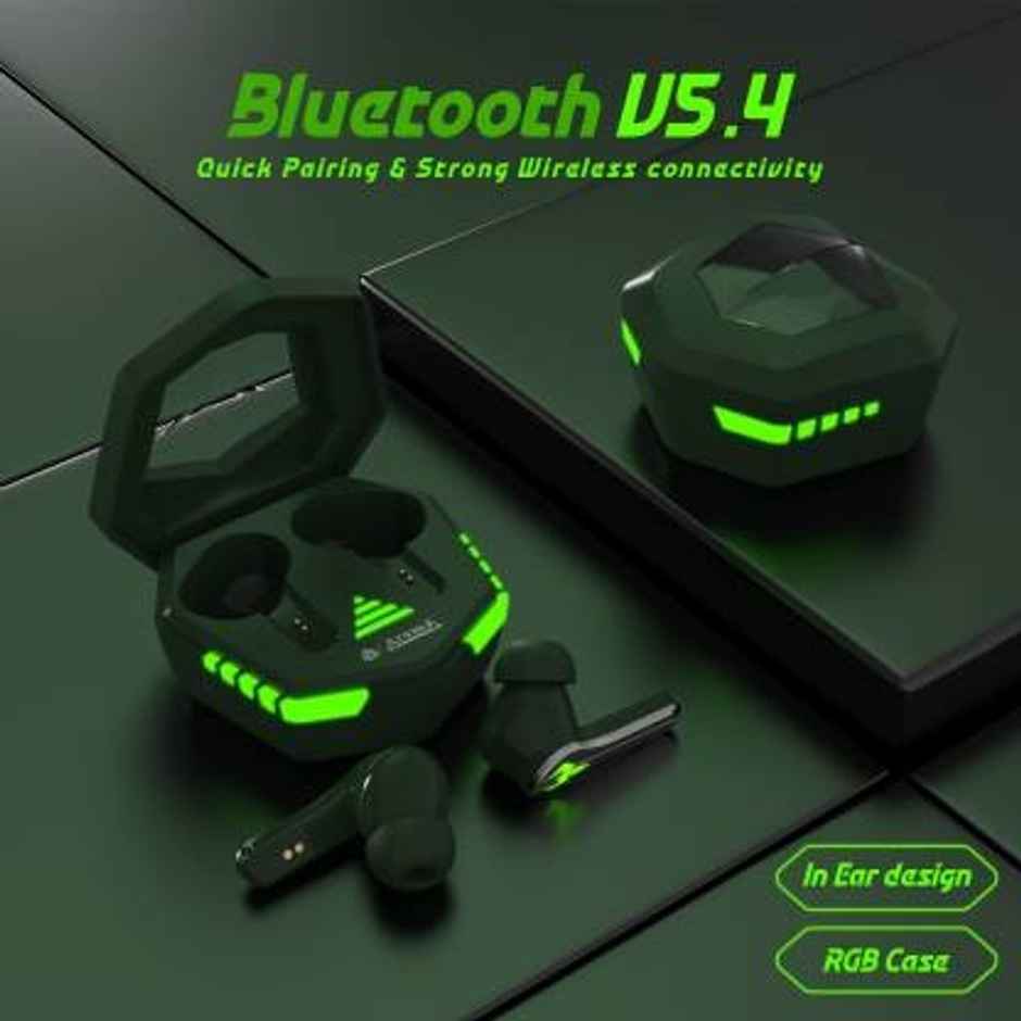 Aroma NB126 Aster Upto 50Hrs Playtime 45ms Latency Fast Charging RGB Gaming Earbuds (Green)