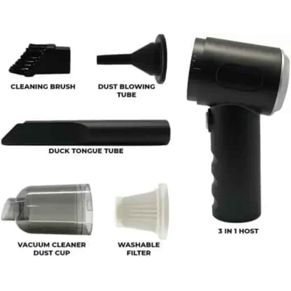 Basics IND 3 IN 1 Portable Car Vacuum Cleaner with Blower |15 Watt, USB Rechargeable Wireless Handheld Car Vacuum Cleaner - Black