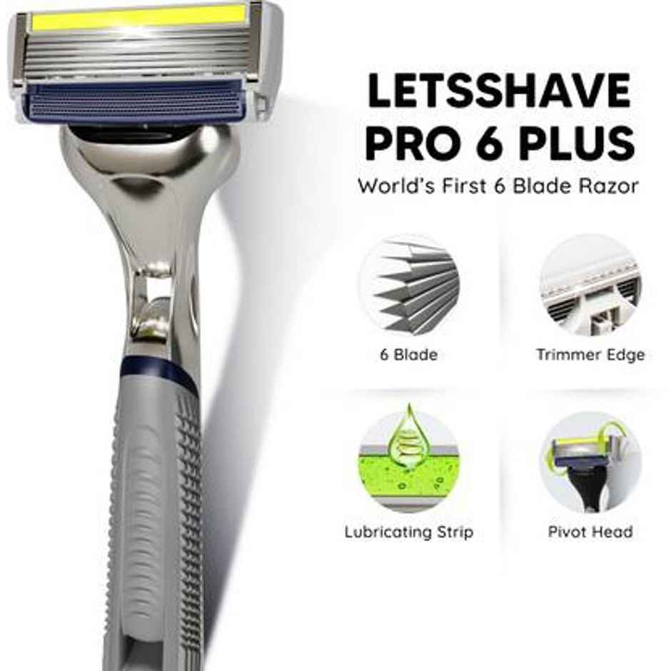 LetsShave Pro 6+ Razor for Men | Worlds First 6 Blade + Precision Back Blade