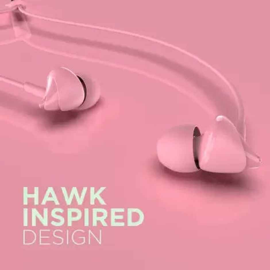 boAt BassHeads 100 in-Ear Wired Earphones with Hawk Inspired Design, 3.5mm Audio Jack - Taffy Pink