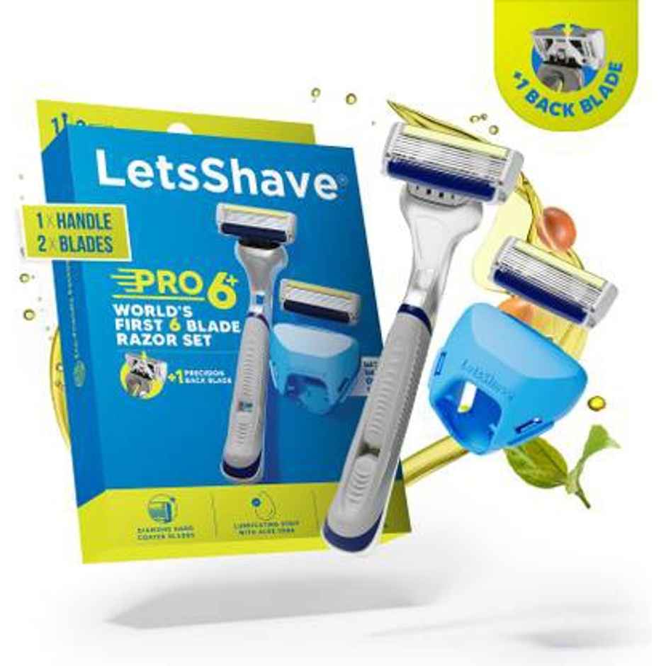 LetsShave Pro 6+ Razor for Men | Worlds First 6 Blade + Precision Back Blade