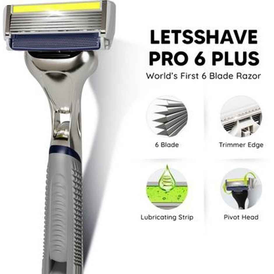 LetsShave Pro 6 Plus Shaving Razor for Men | World's First 6 Blade & Precision Back Blade Setup