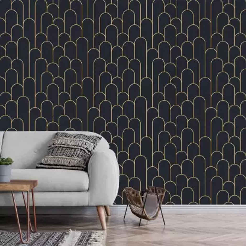 Wollzo Geometric Scallop Black Wallpaper Self Adhesive Peel and Stick Wall Decor 45 x 500 cm