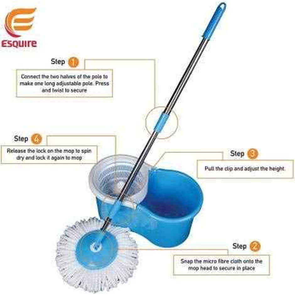 Esquire Elegant 360 Spin Mop Bucket Set With a Single Refill | Blue Color