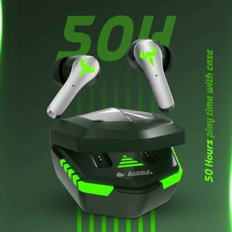 Aroma NB126 Aster Upto 50Hrs Playtime 45ms Latency Fast Charging RGB Gaming Earbuds (Green)