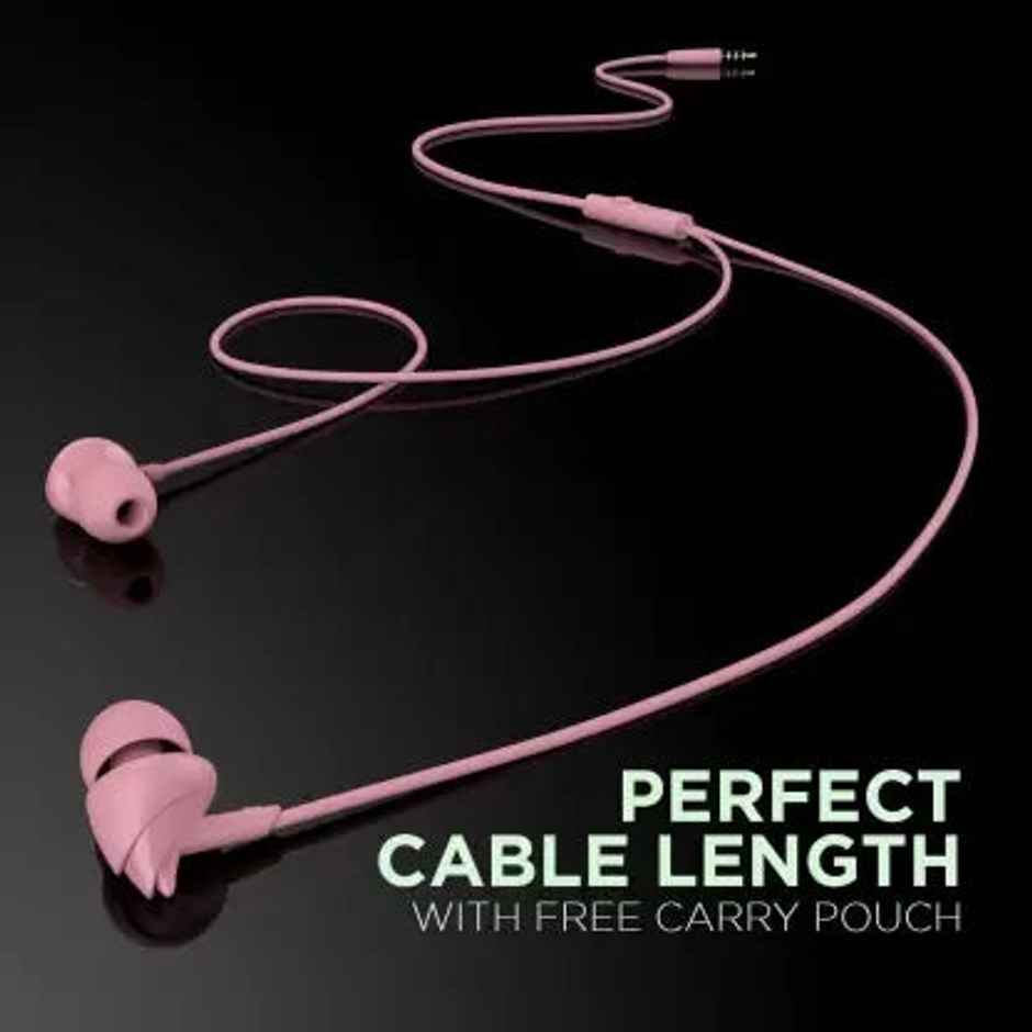boAt BassHeads 100 in-Ear Wired Earphones with Hawk Inspired Design, 3.5mm Audio Jack - Taffy Pink