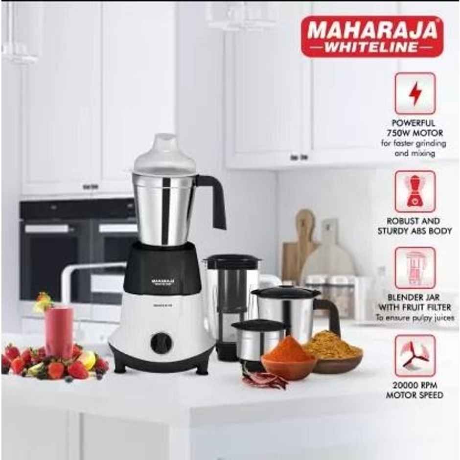 Maharaja Whiteline Odacio Elite 750W 4 Jar Mixer Grinder - Black & White