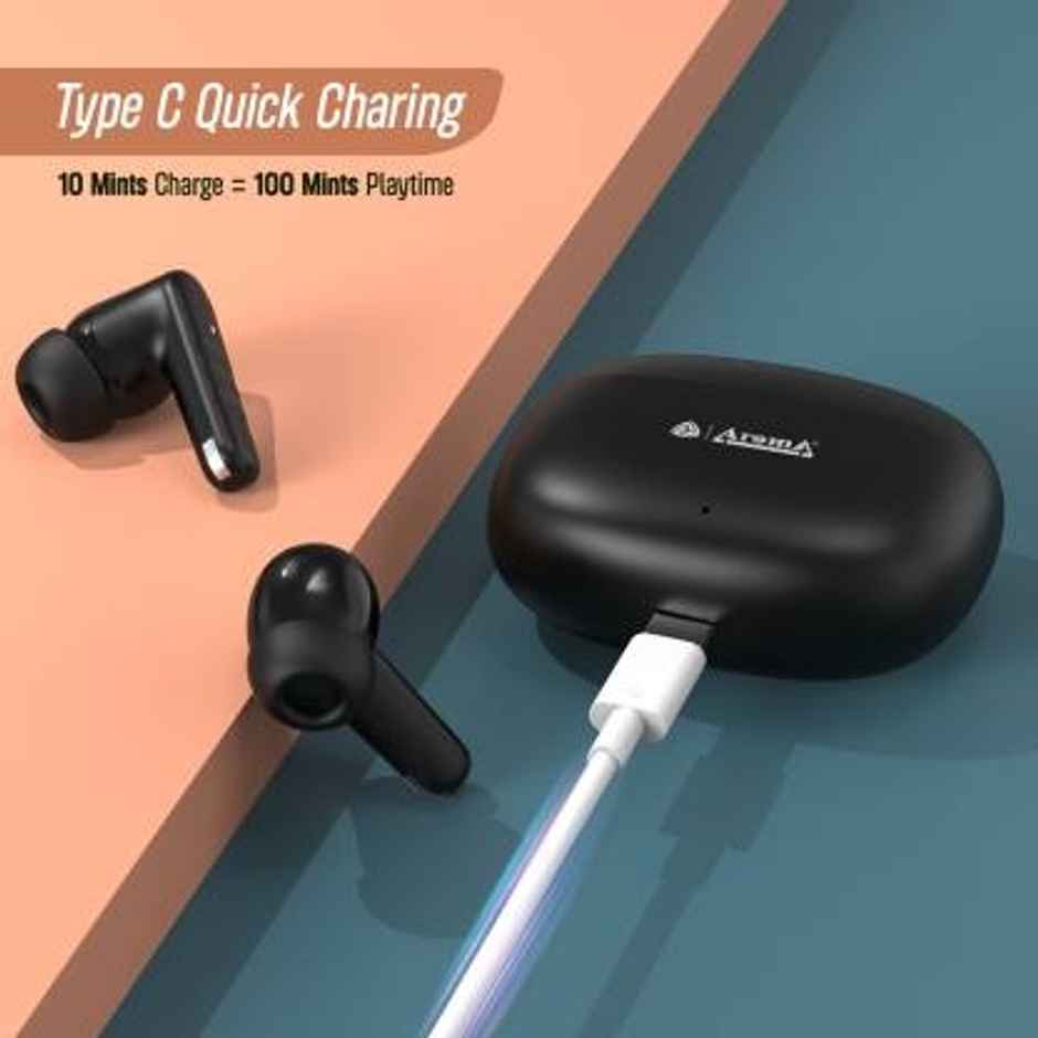 Aroma NB126 Berry Upto 60Hrs Playtime Dual Pairing Fast Charging Heavy Bass Earbuds (Black)