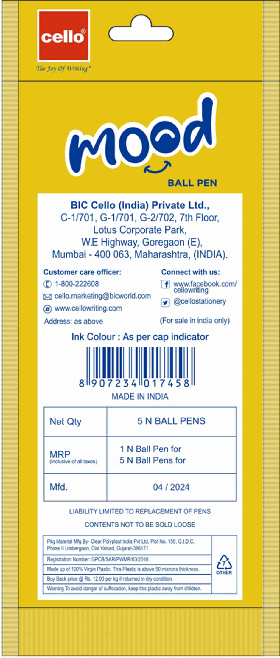 Cello Mood Blue Ball Pen (Pack of 5)