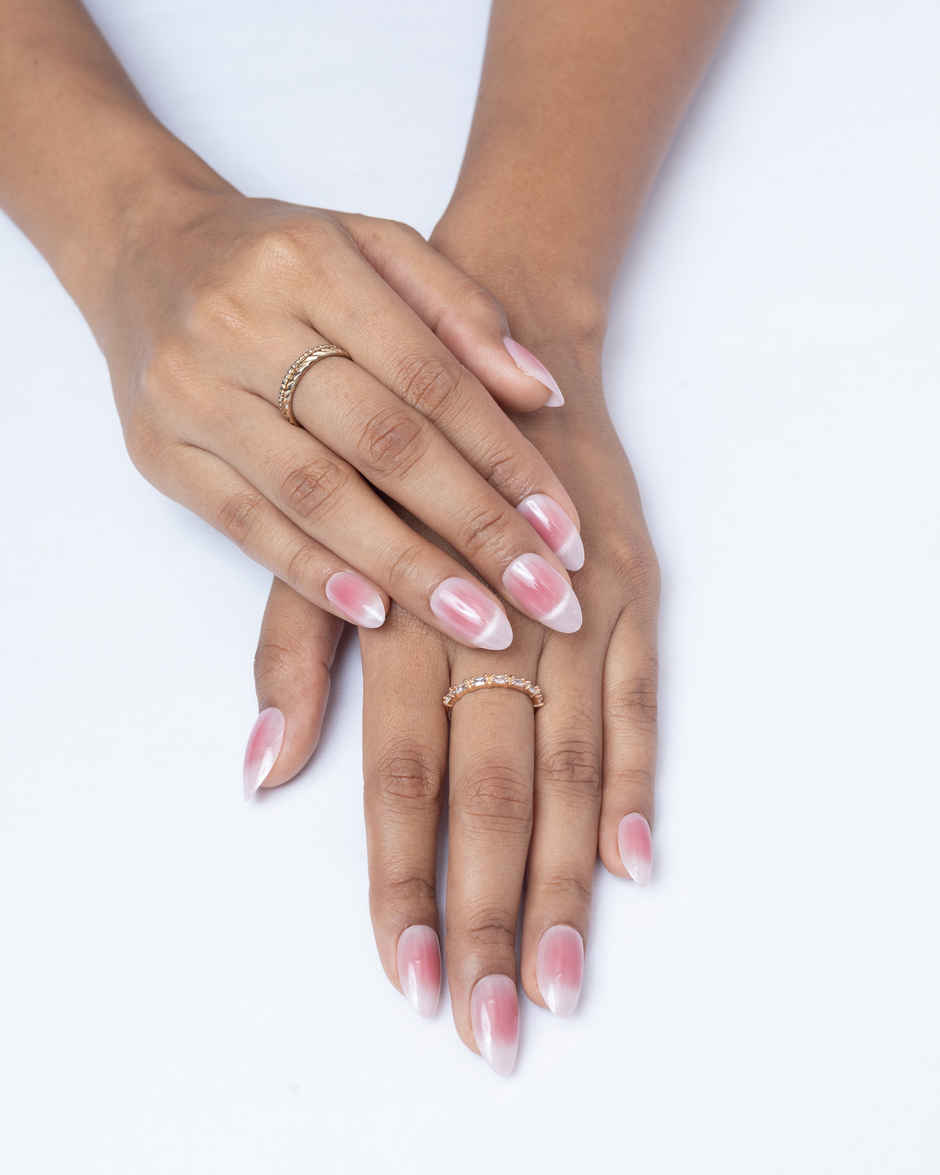 Pep Nails Berry Medium Almond Pink Cat Eye Reusable Press On Nails 30 Nail Tips