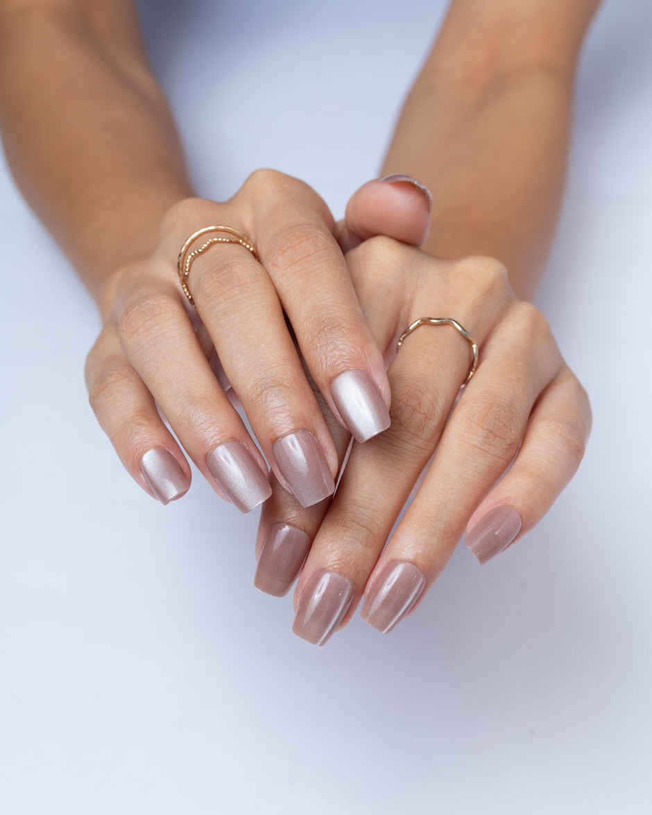 Pep Nails Bruna Medium Coffin Brown Cat Eye Reusable Press On Nails | 30 Nail Tips